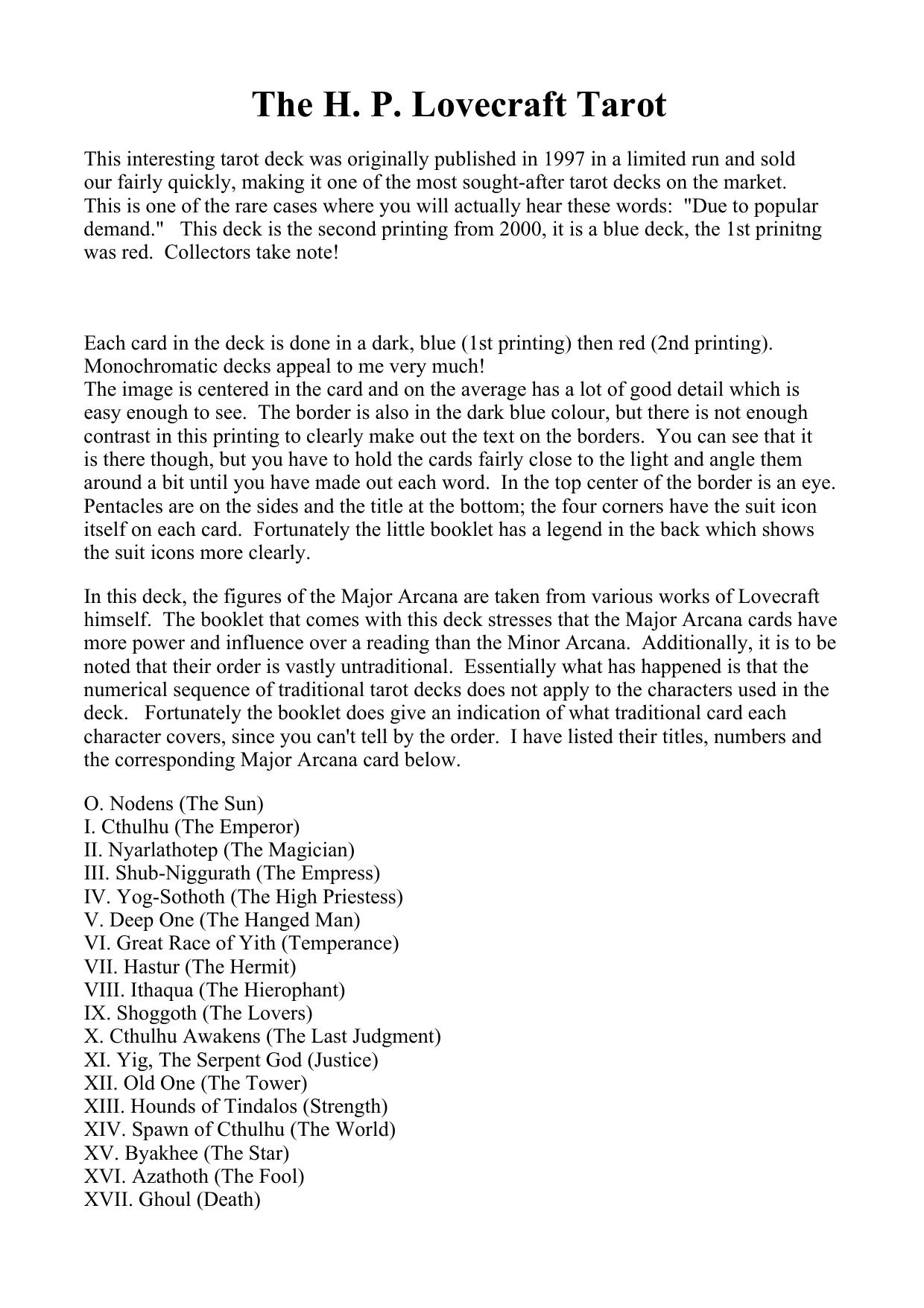 H.P. Lovecraft Tarot