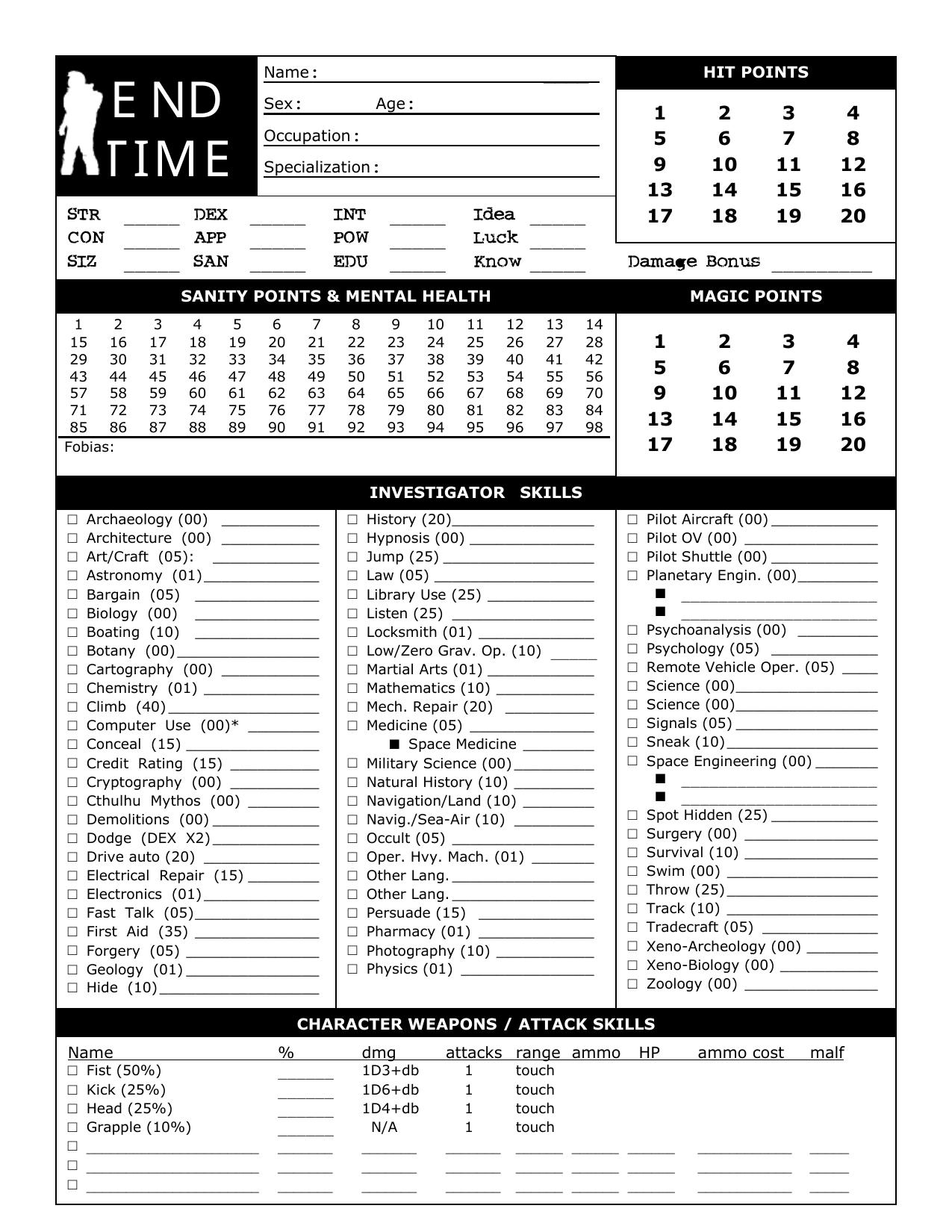 Delta Green Character Sheet