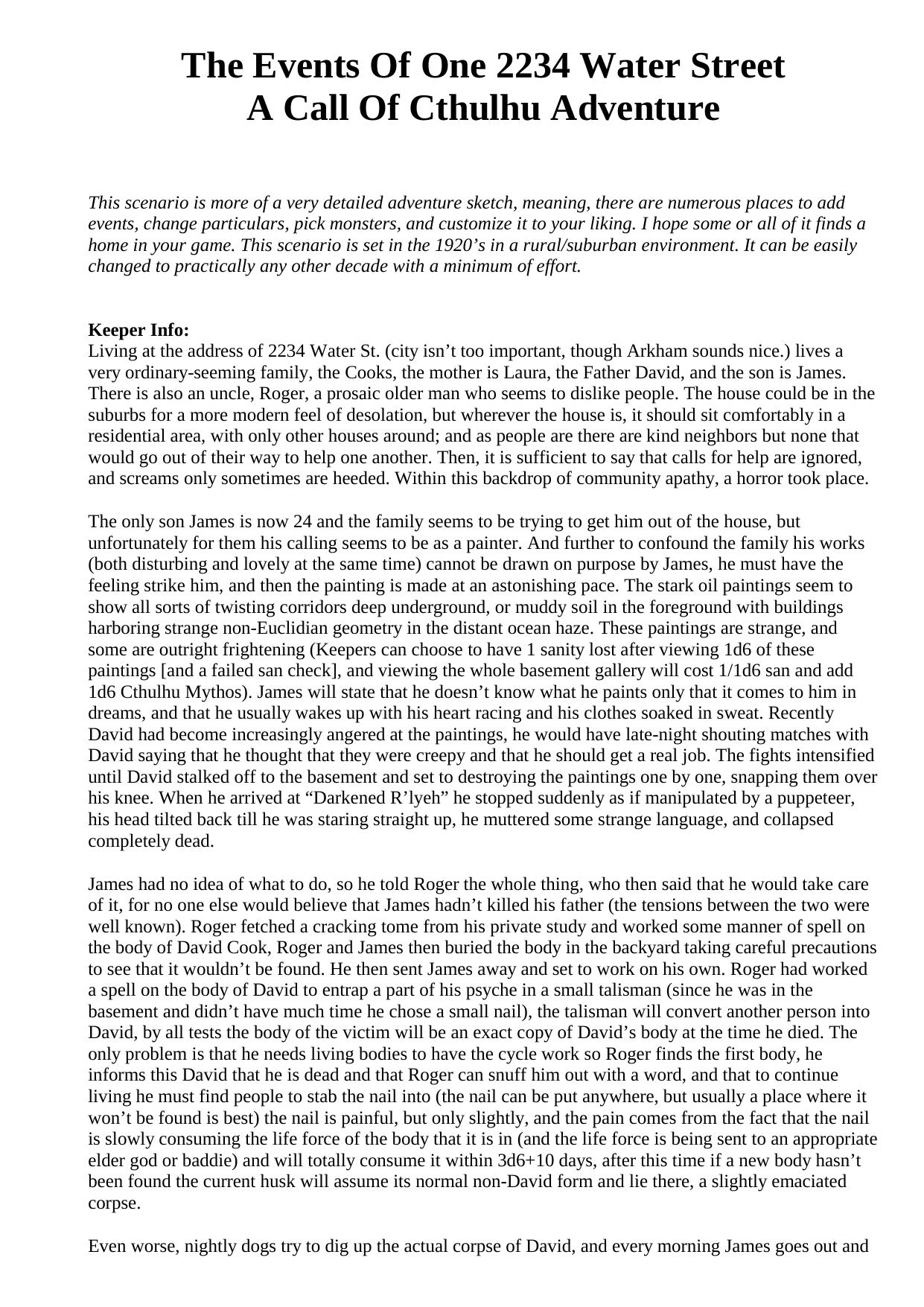 The Events of One 2234 Water Street CoC