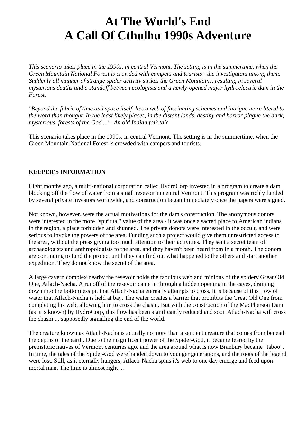 At the World's End CoC