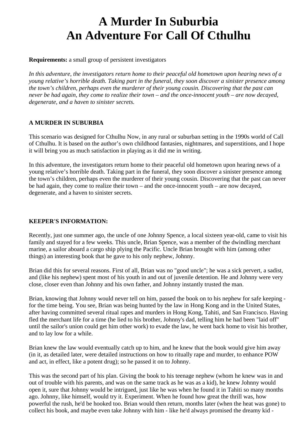 A Murder in Suburbia CoC