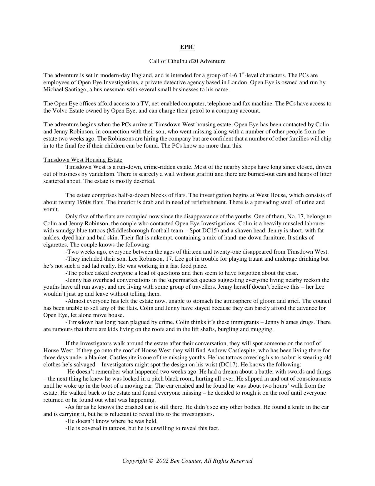 Call of Cthulu – Epic