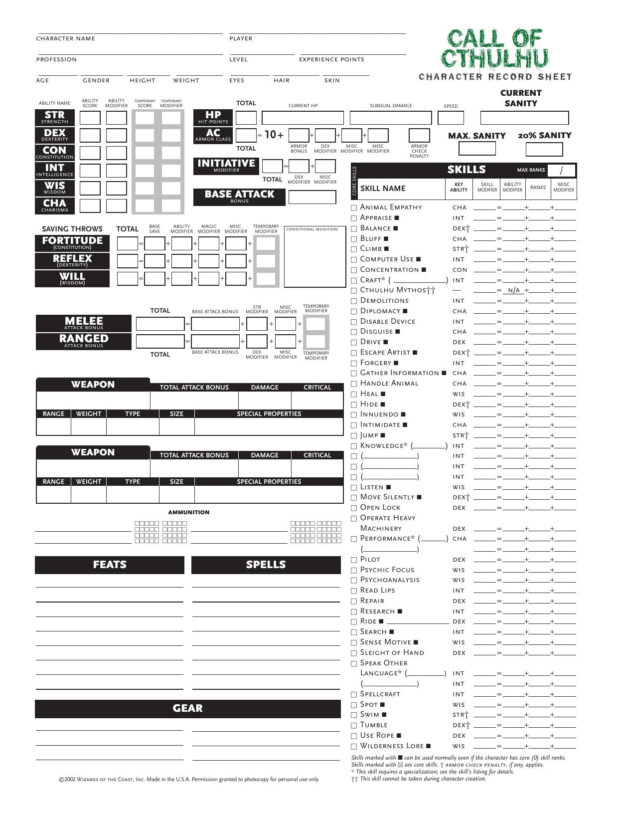 COC Char Sheets