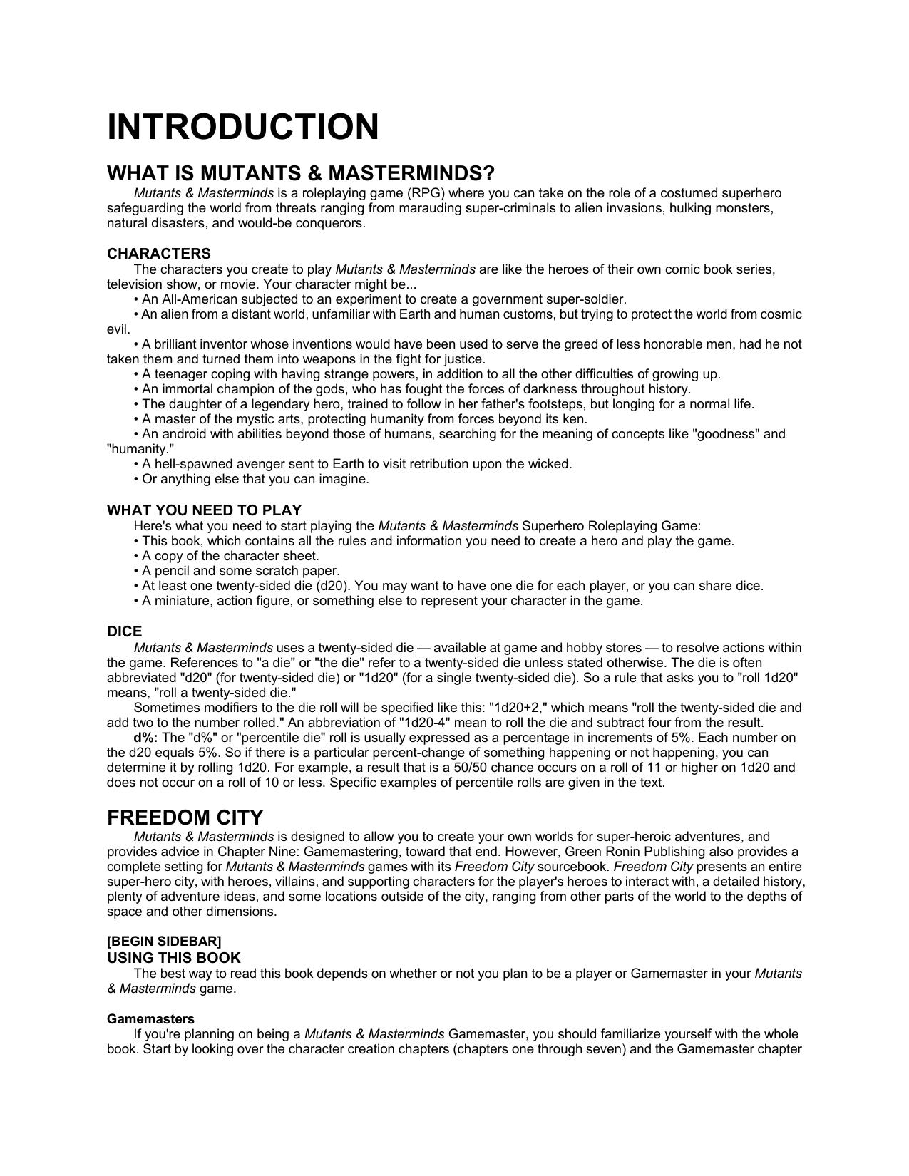 Green Ronin's Mutants and Masterminds