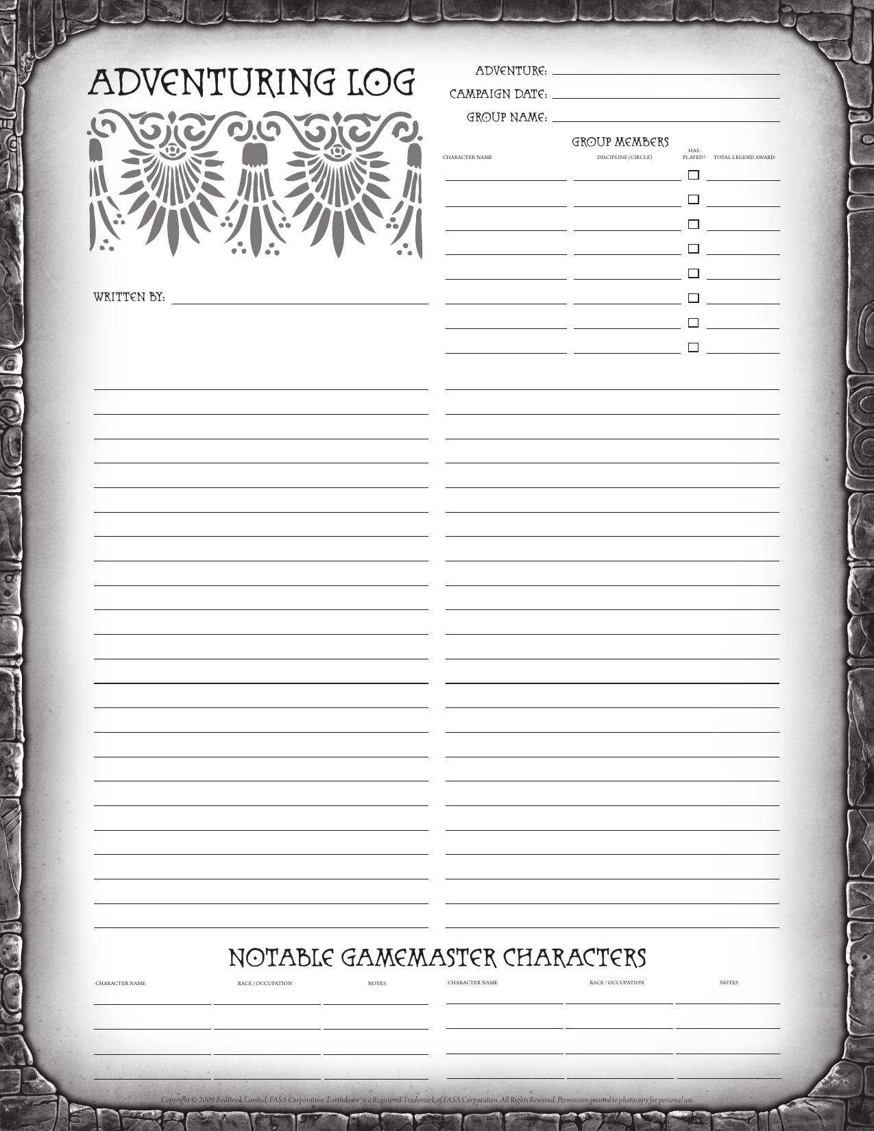 Adventure Log & Throalic Calendar