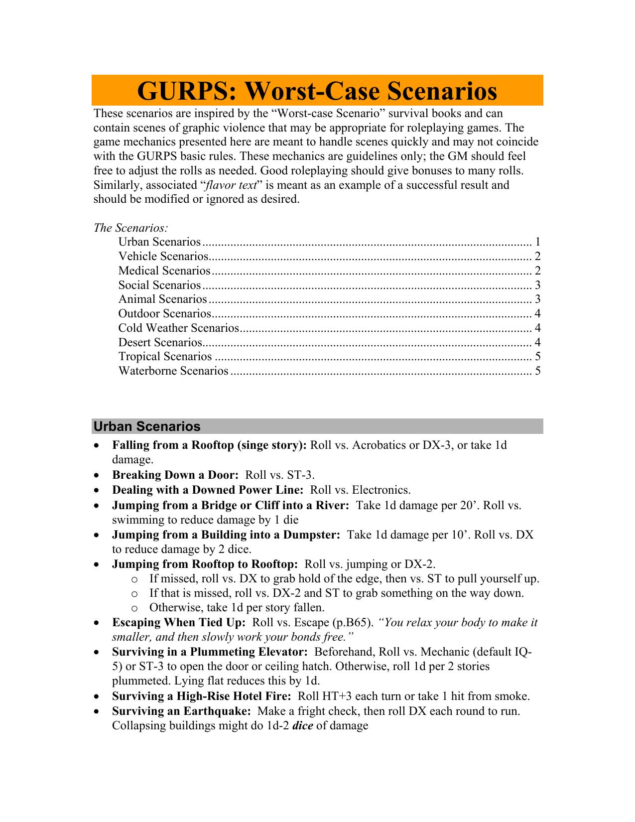 GURPS - Worst Case Scenarios