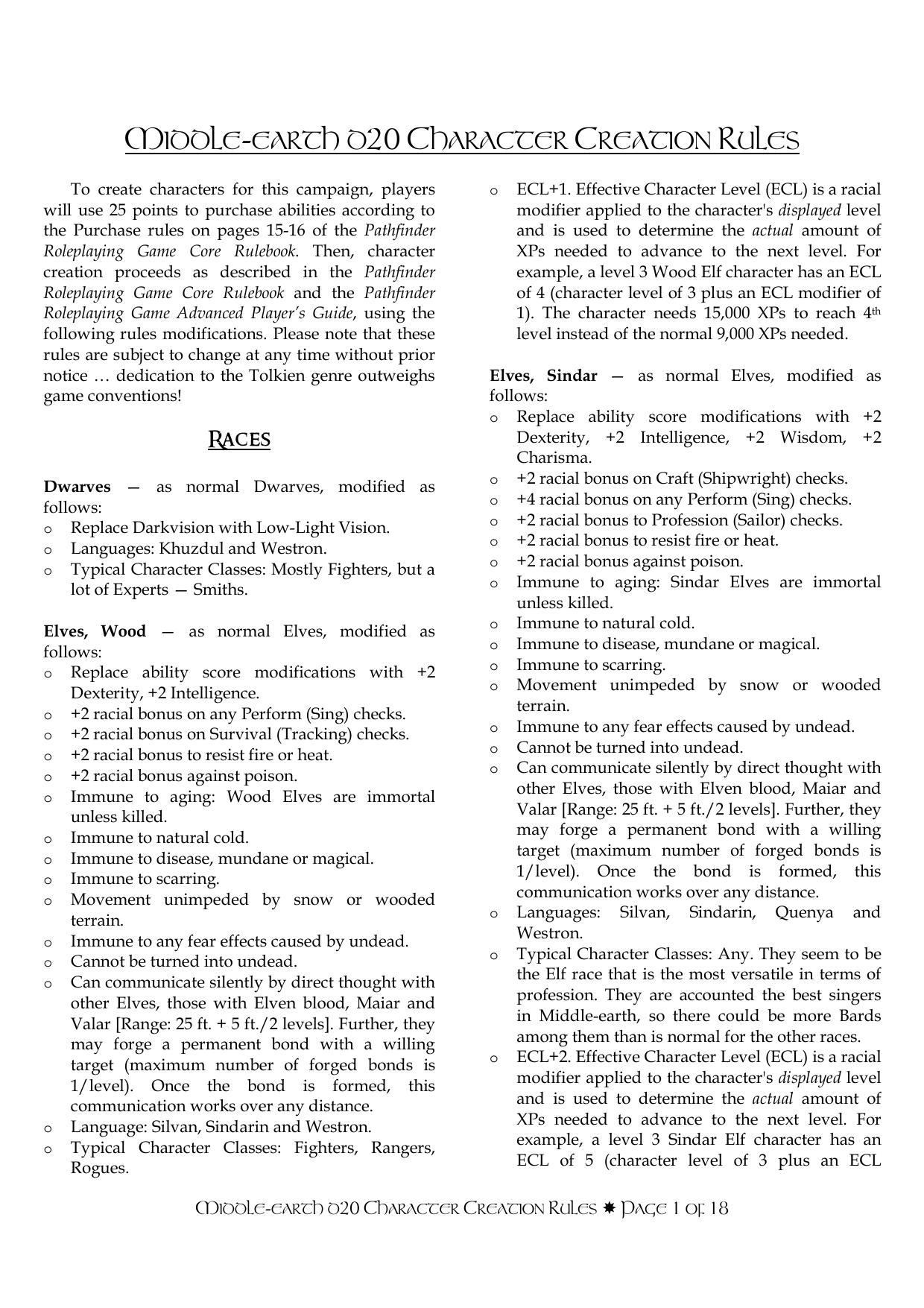 MEd20 Character Creation Rules